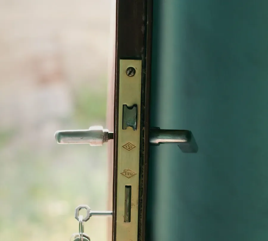 Open door showing the locking edge and handle – checking for lock repair or replacement in Chester with the door open, Locksmith Chester